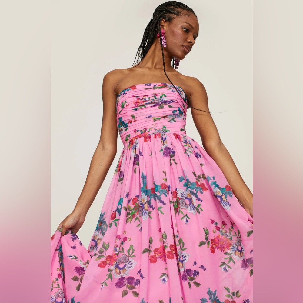 Strapless Pink Floral Maxi Dress